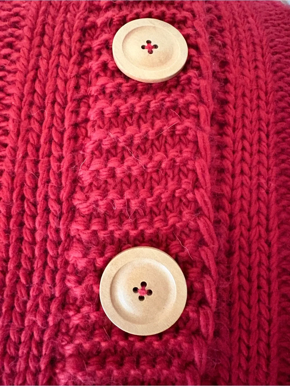 Red Cable Knit Sweater Button Down Throw Toss Pillow Threshold 18”x18” Holiday